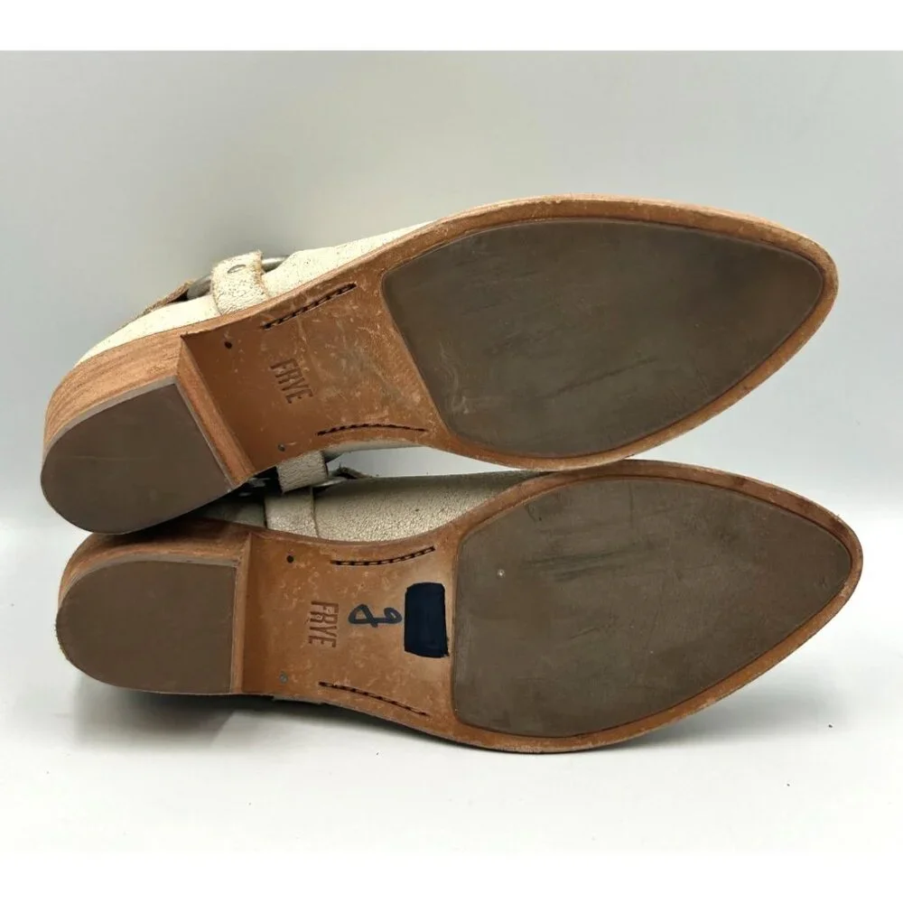 Frye Women Distressed Beige Leather Ray Harness Western Ankle Boots Sz 9.5 3255 - Picture 5 of 16